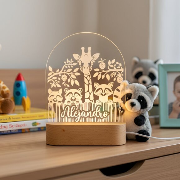 Personalized Raccoon Night Light – Custom LED Lamp Kids Room Decor - Picture 8 of 8